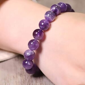 Original Certifed Natural Amethyst Semi-Precious Stone Bracelet 8mm beads Unisex, 8 5 inch, Gemstone, Agate