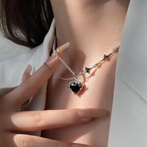 Heart Diamond Necklaces For Women Crystal Silver Pendant Aesthetic